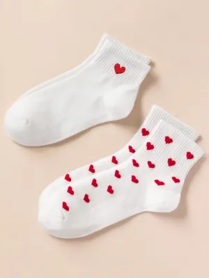 2pairs Small Red Heart Ankle Socks Silly Socks for Women Funky Socks Funny Socks