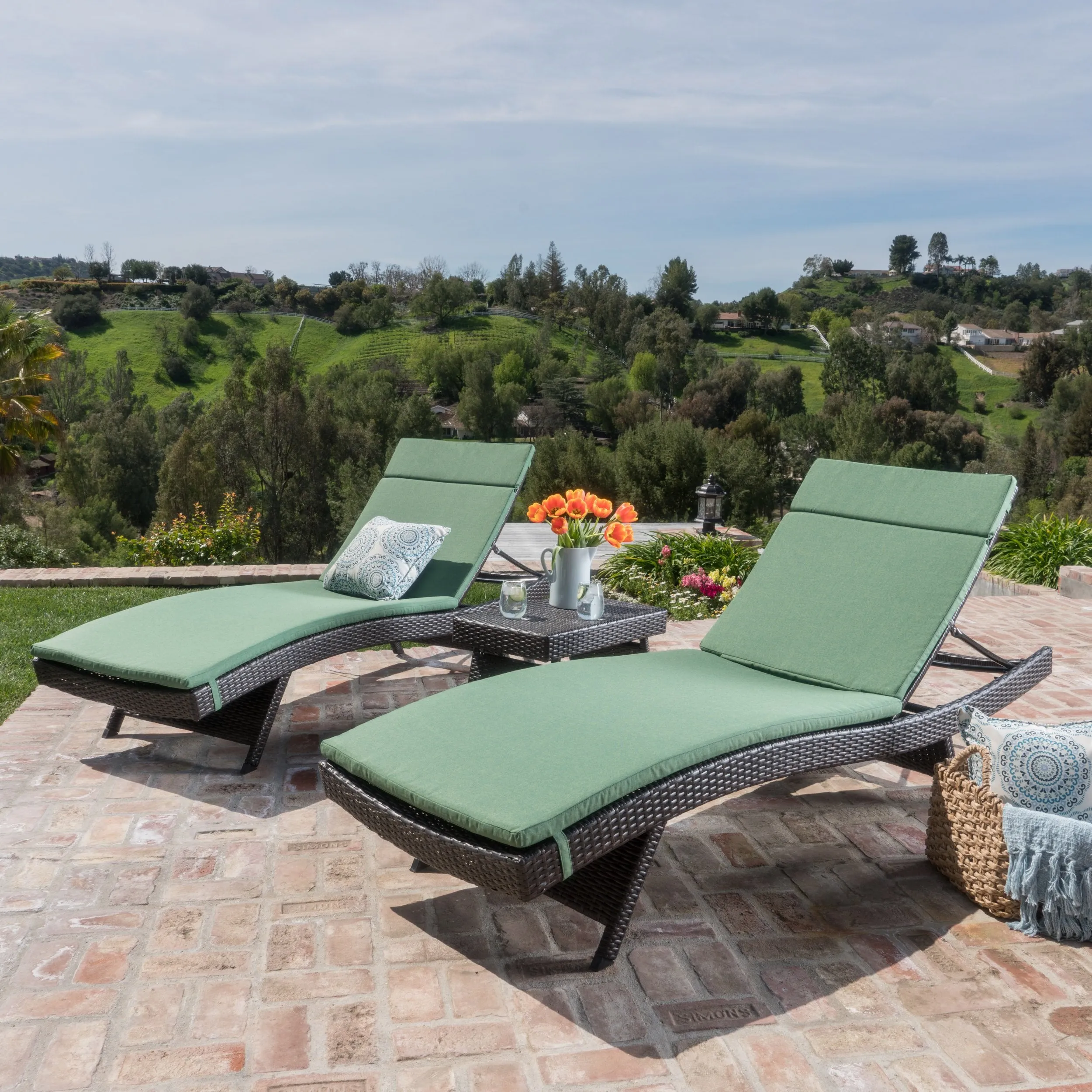 3pc Outdoor Brown Wicker Chaise Lounge Chair & Table Set - NH980003