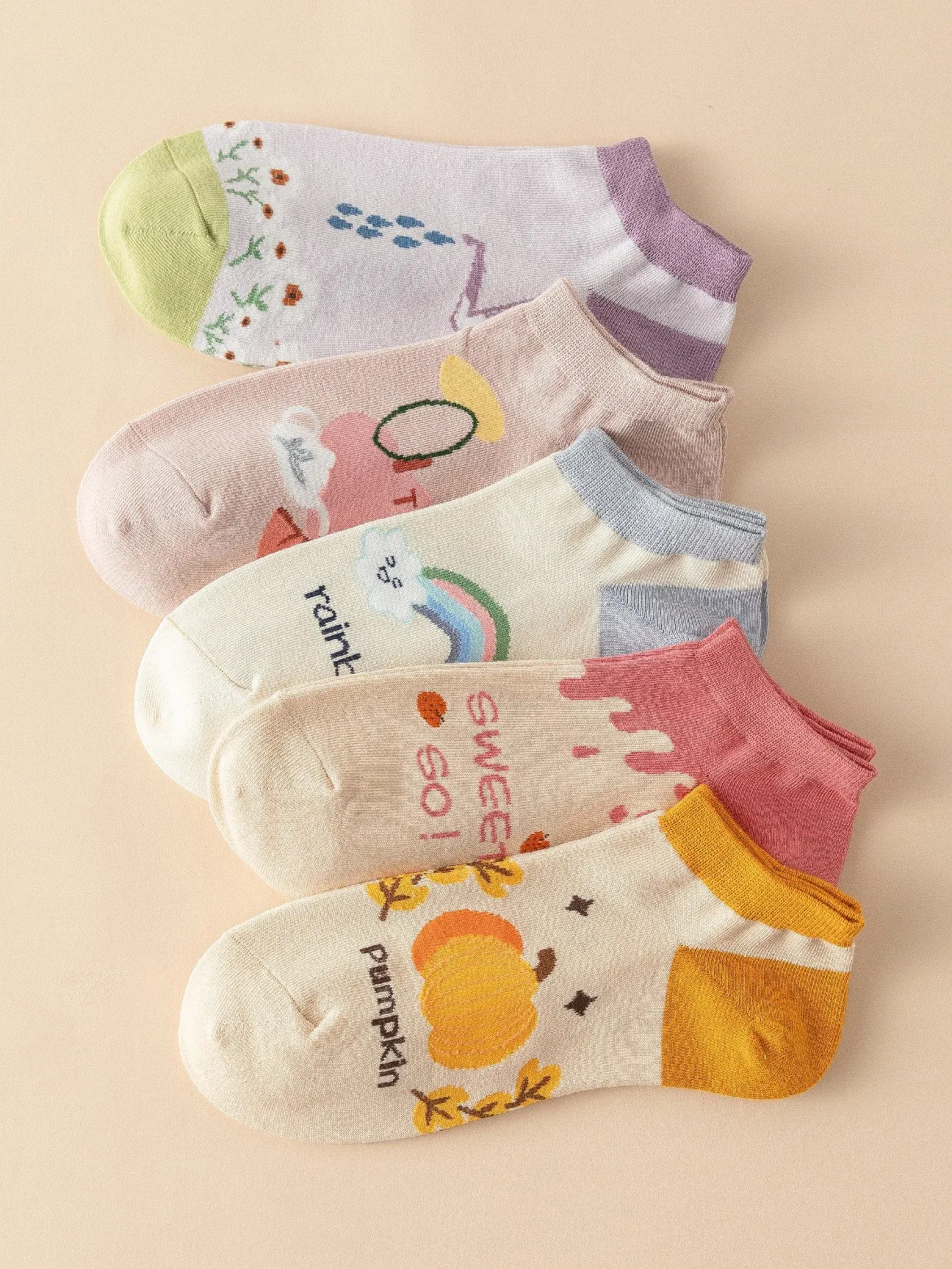 5pairs Rainbow Pumpkin Ankle Socks Silly Socks for Women Funky Socks Funny Socks