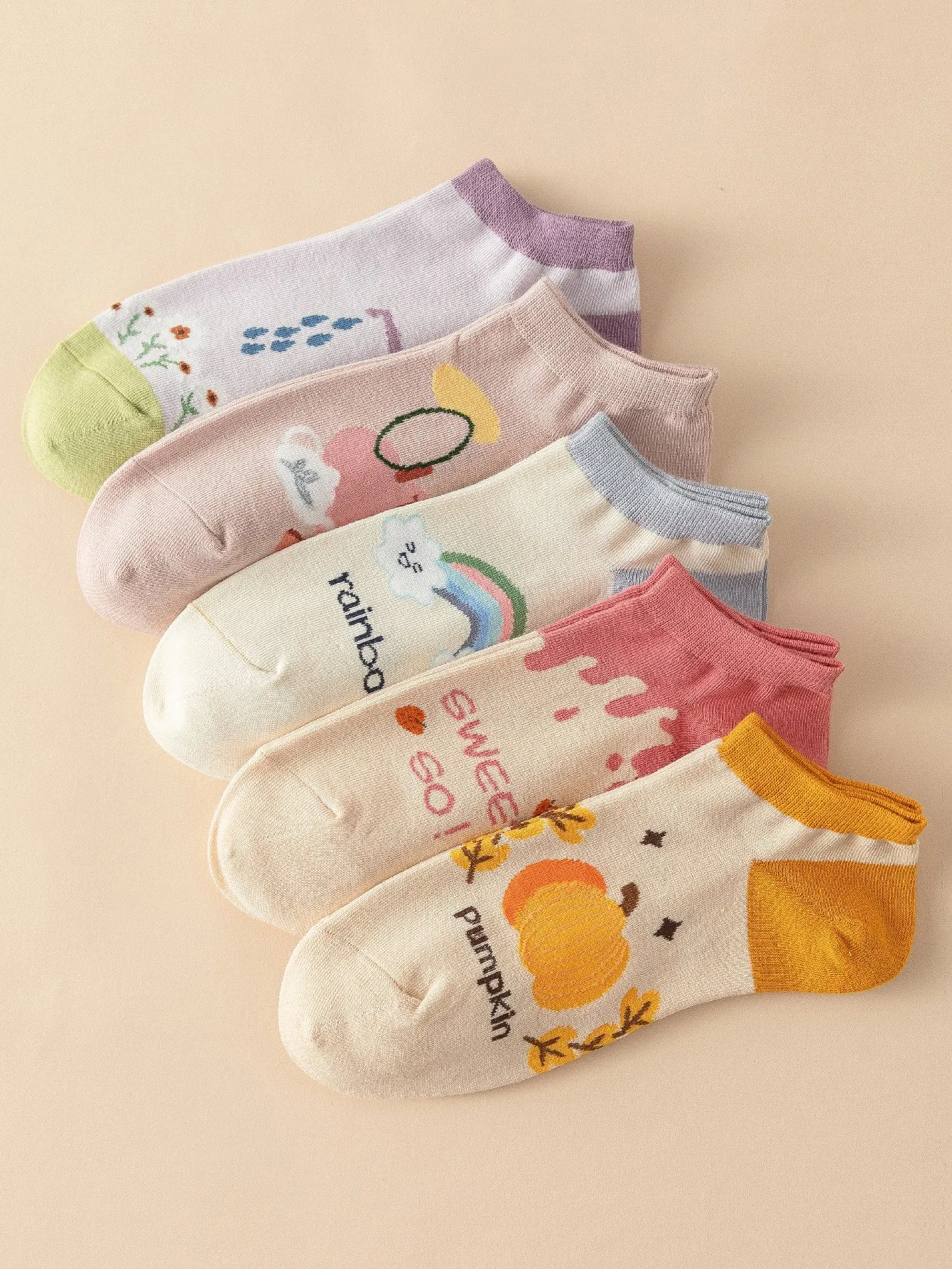 5pairs Rainbow Pumpkin Ankle Socks Silly Socks for Women Funky Socks Funny Socks