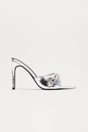 Alessia Heeled Mules - Silver