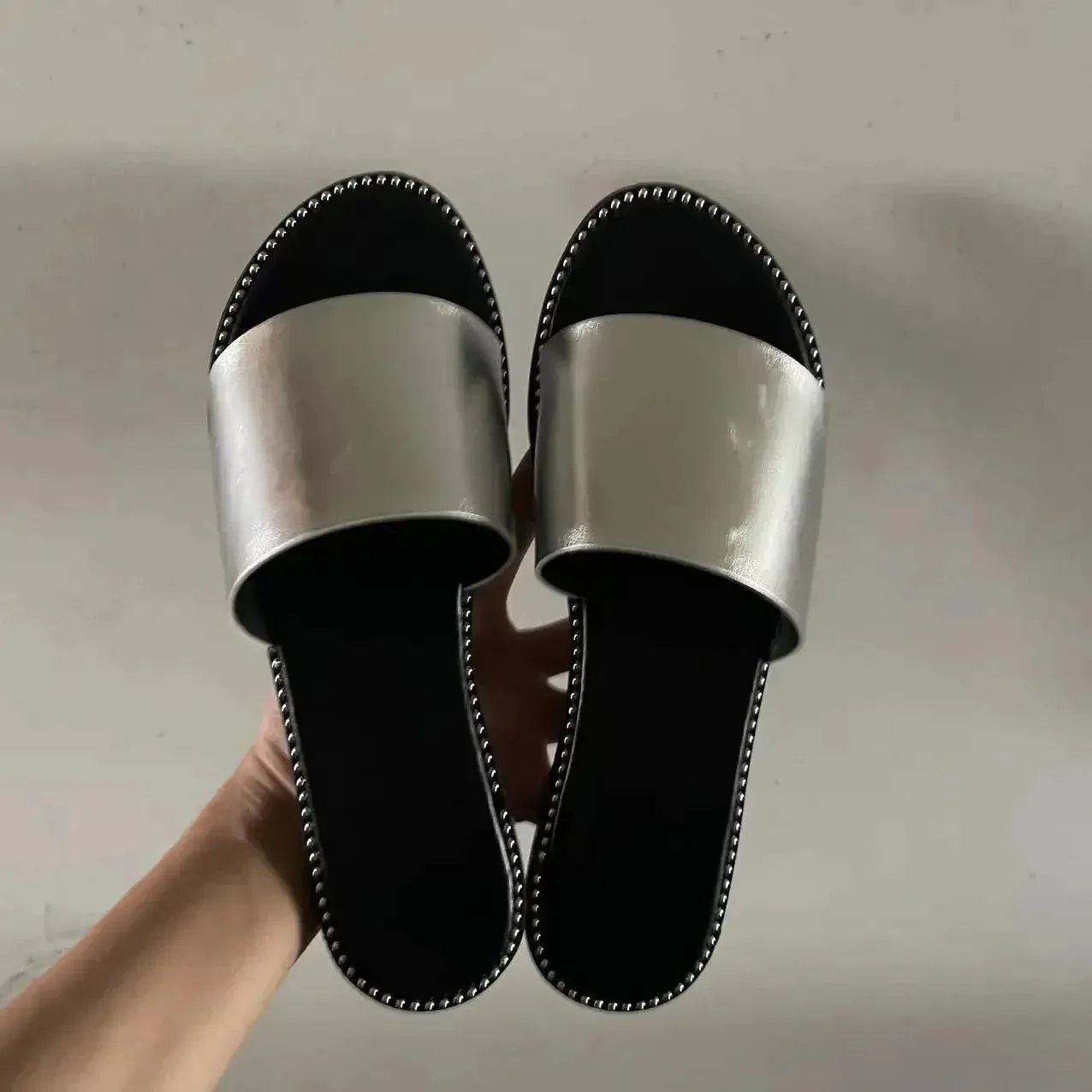 AMOZAE-- Peep Toe Solid Flat Slides, Comfortable Fashion