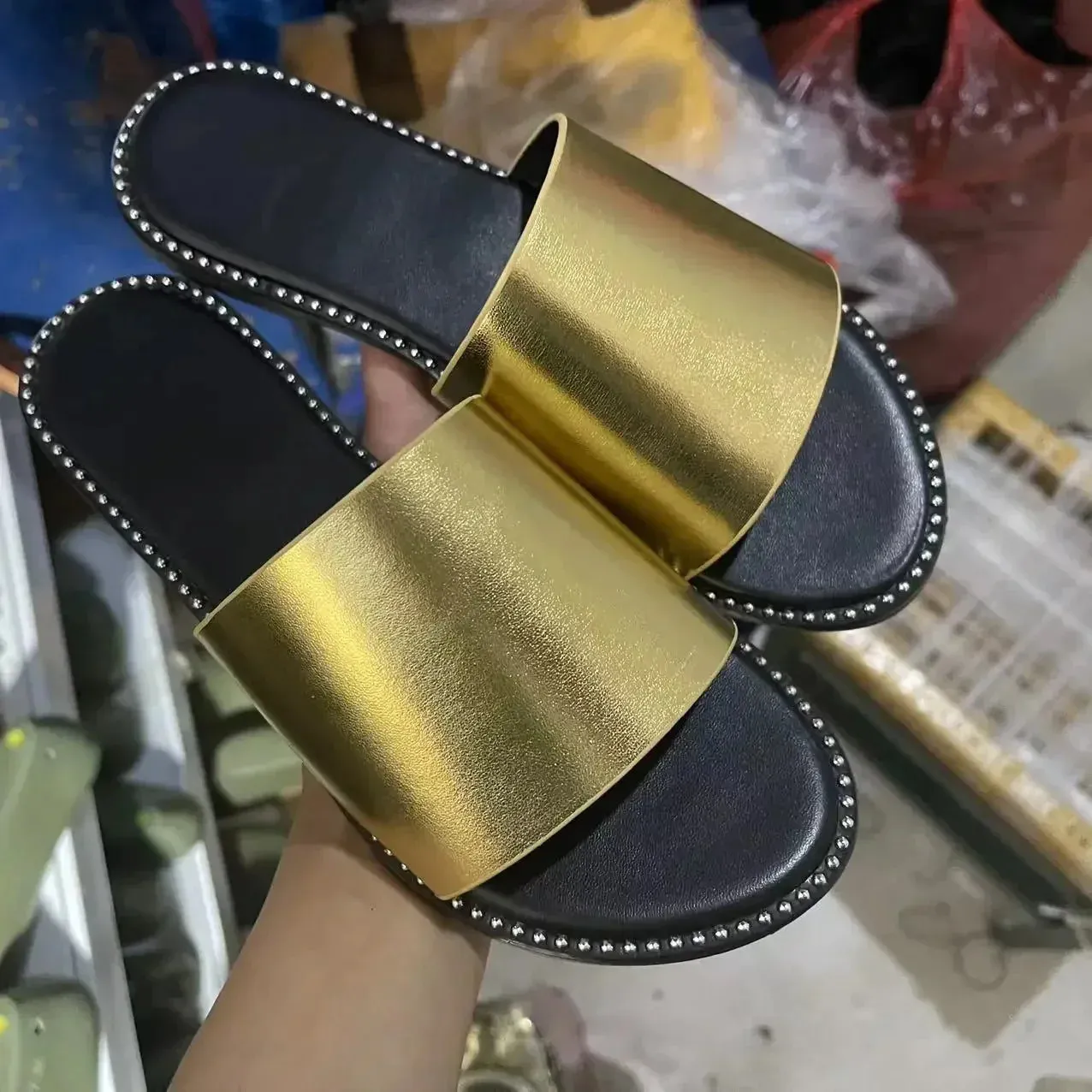 AMOZAE-- Peep Toe Solid Flat Slides, Comfortable Fashion