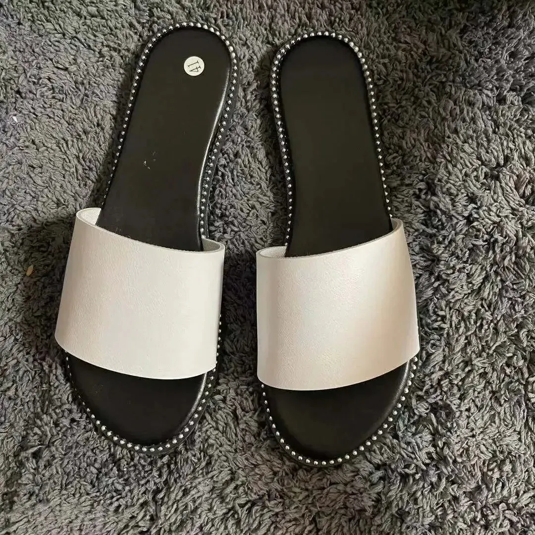 AMOZAE-- Peep Toe Solid Flat Slides, Comfortable Fashion