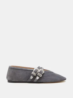 Anthracite suede ballet Claudia slippers