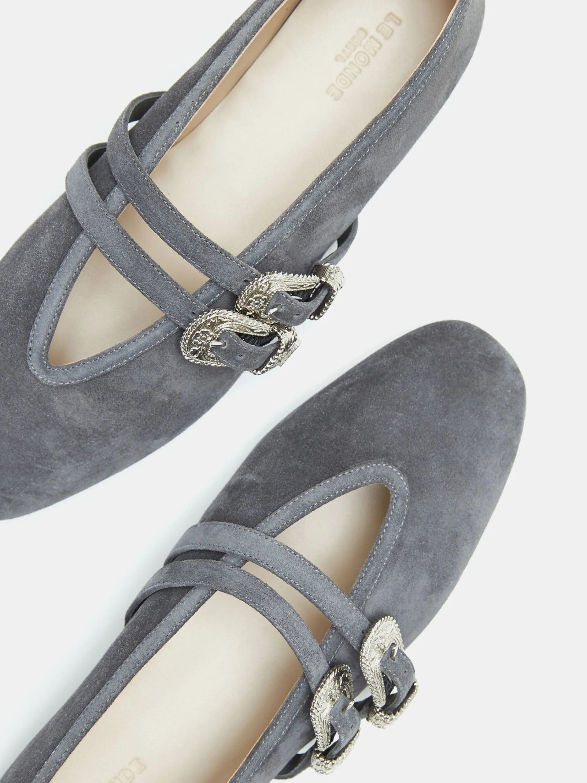 Anthracite suede ballet Claudia slippers