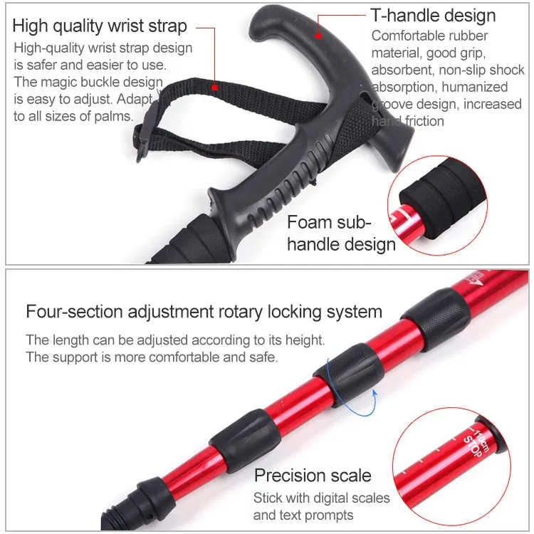 Aotu AT7555 108cm Outdoor Camping Aluminum Alloy T Handle Lock 4 Alpenstock(Blue)
