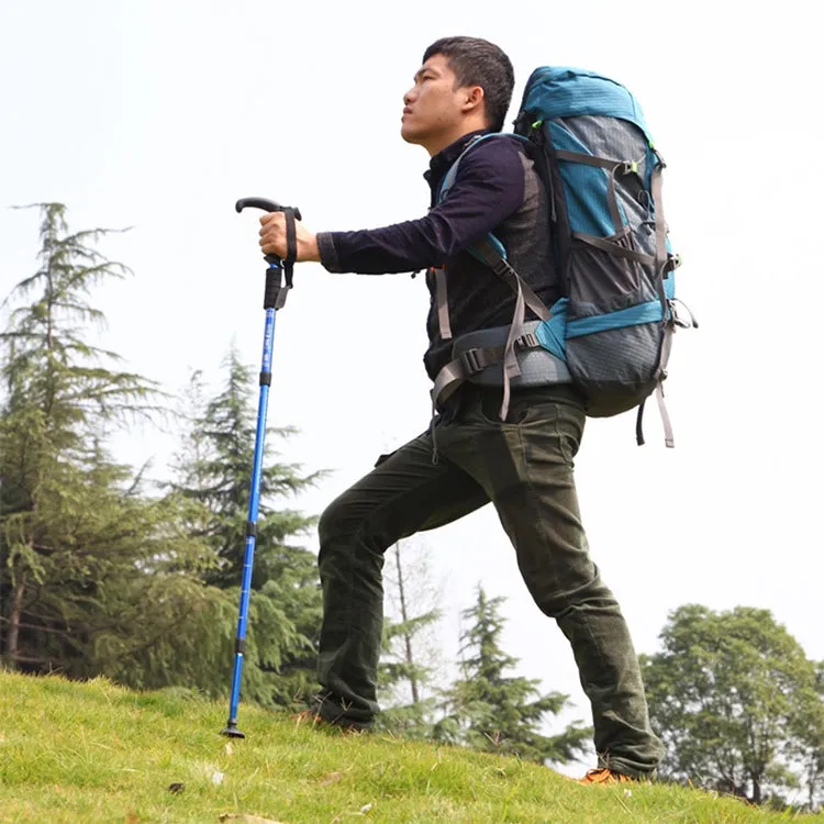 Aotu AT7555 108cm Outdoor Camping Aluminum Alloy T Handle Lock 4 Alpenstock(Blue)