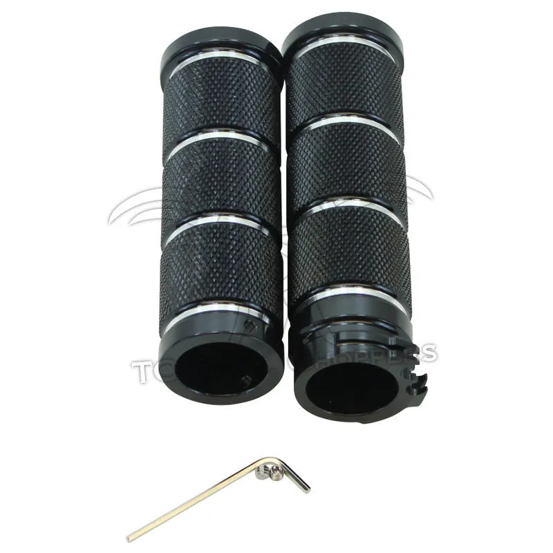 Black Knurled Billet 1" Grips (Harley 73-12 dual cable applications)