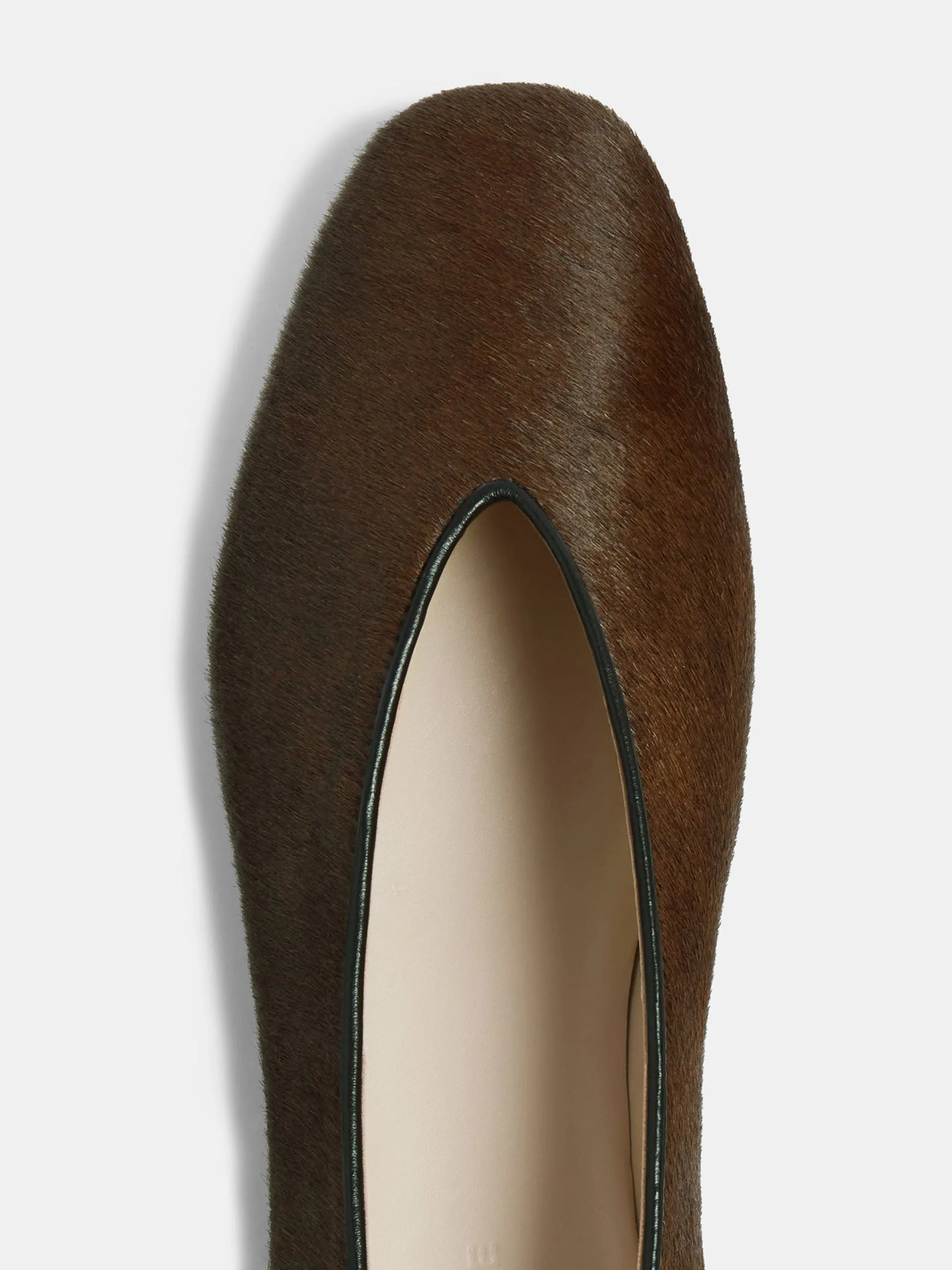 Chocolate calf hair Regency slippers
