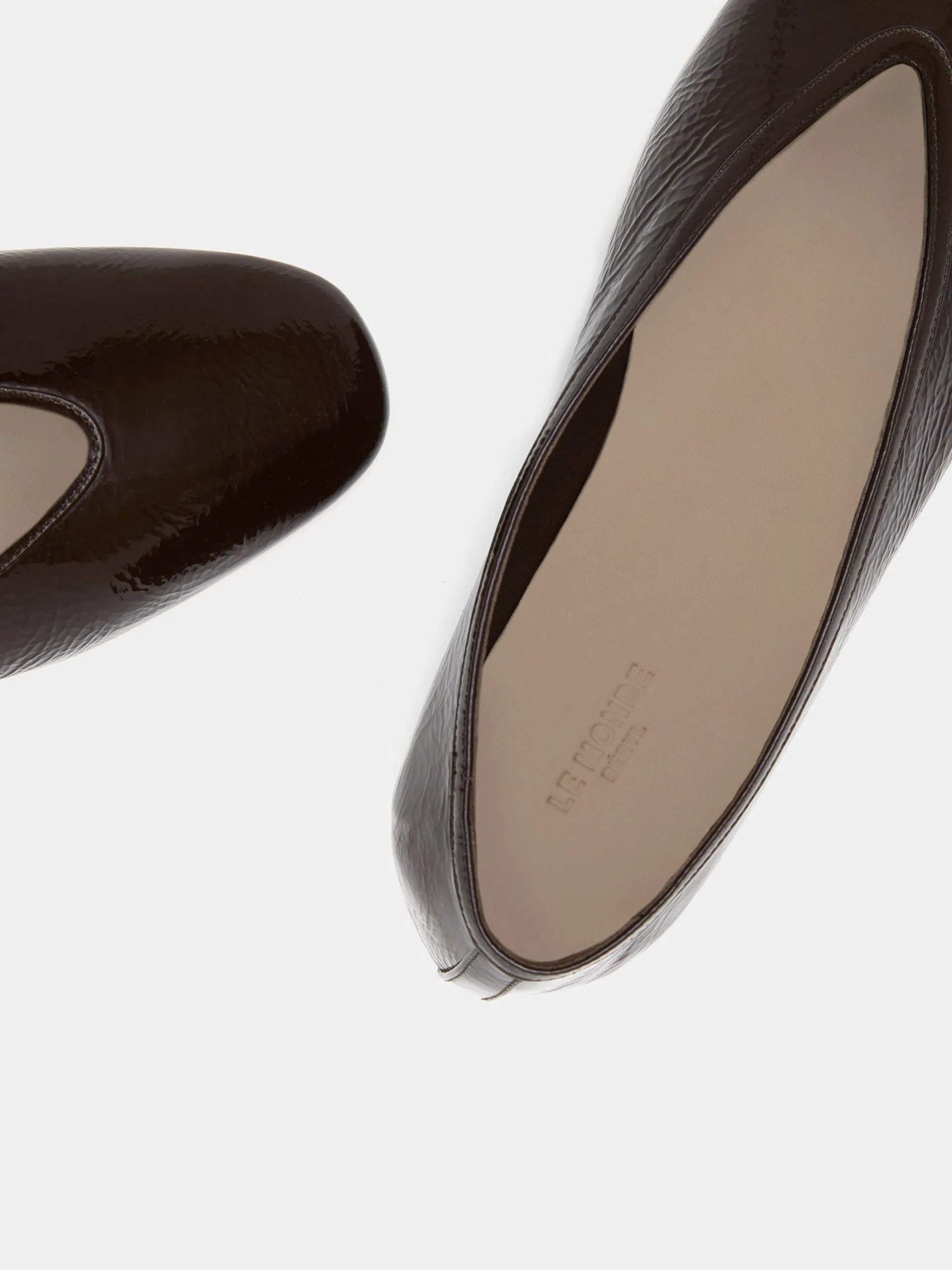 Chocolate patent leather Luna slippers