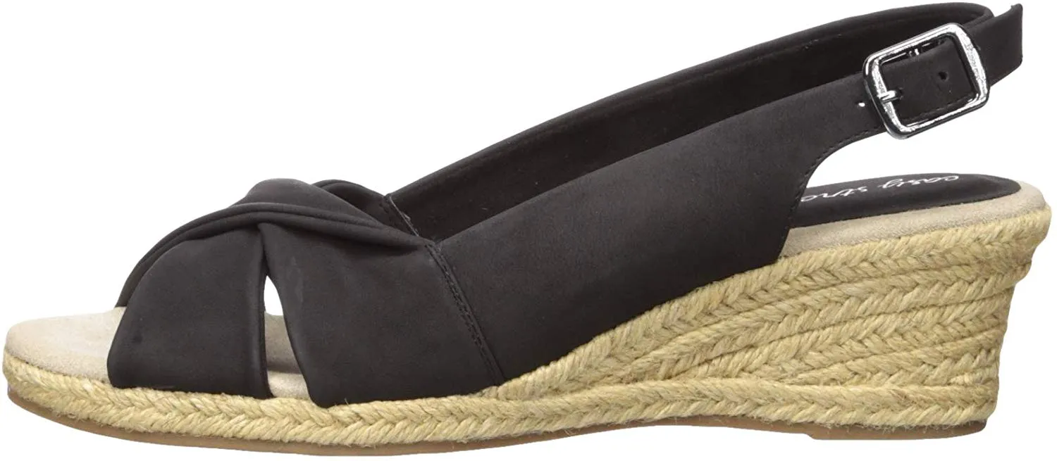Easy Street Women's Maureen Espadrille Slingback Sandal Wedge Color Black Size 11