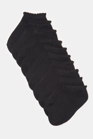 Girls Black Ankle Length Socks Set (5 Pairs)