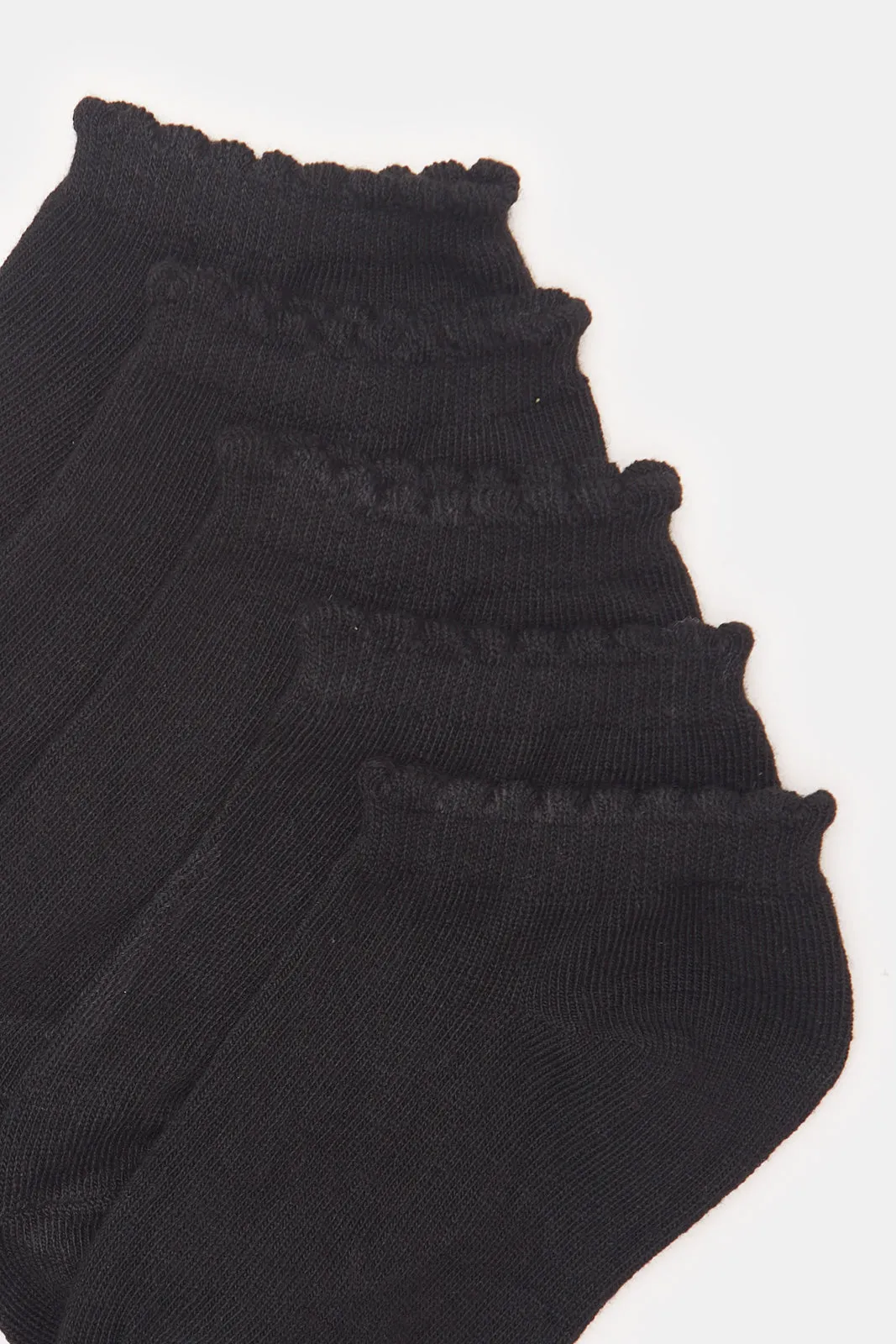 Girls Black Ankle Length Socks Set (5 Pairs)