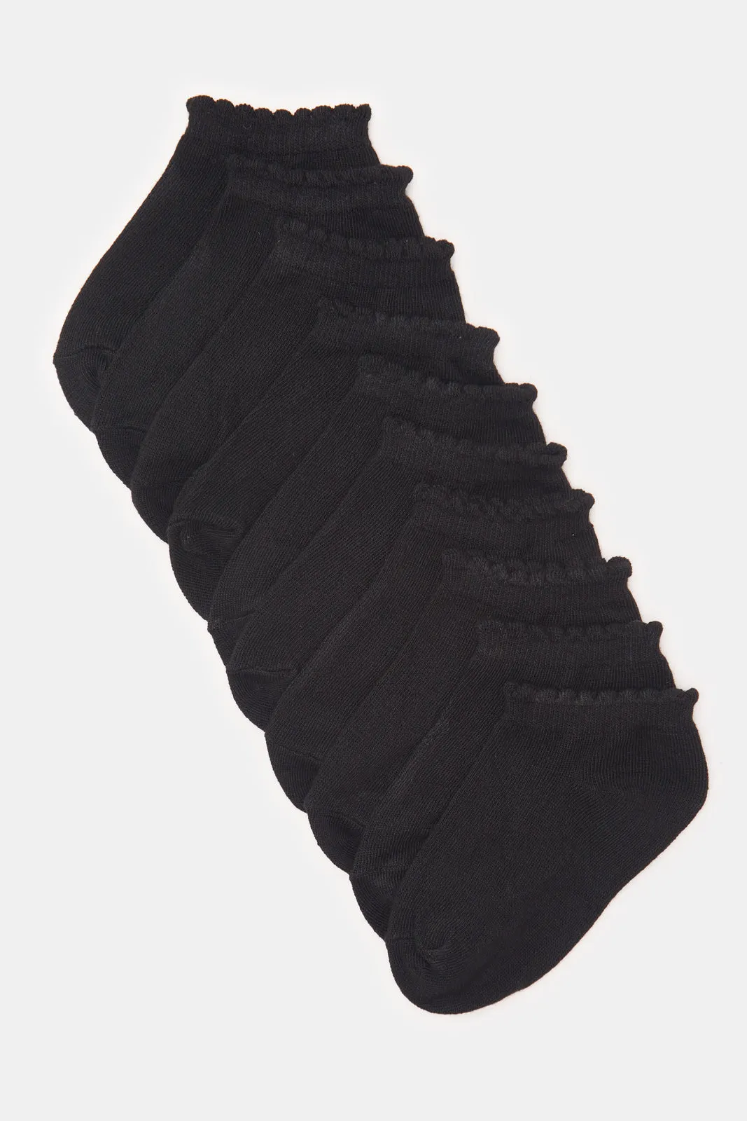 Girls Black Ankle Length Socks Set (5 Pairs)