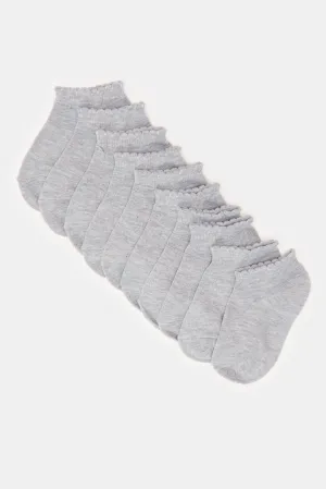 Girls Grey Ankle Length Socks Set (5 Pairs)
