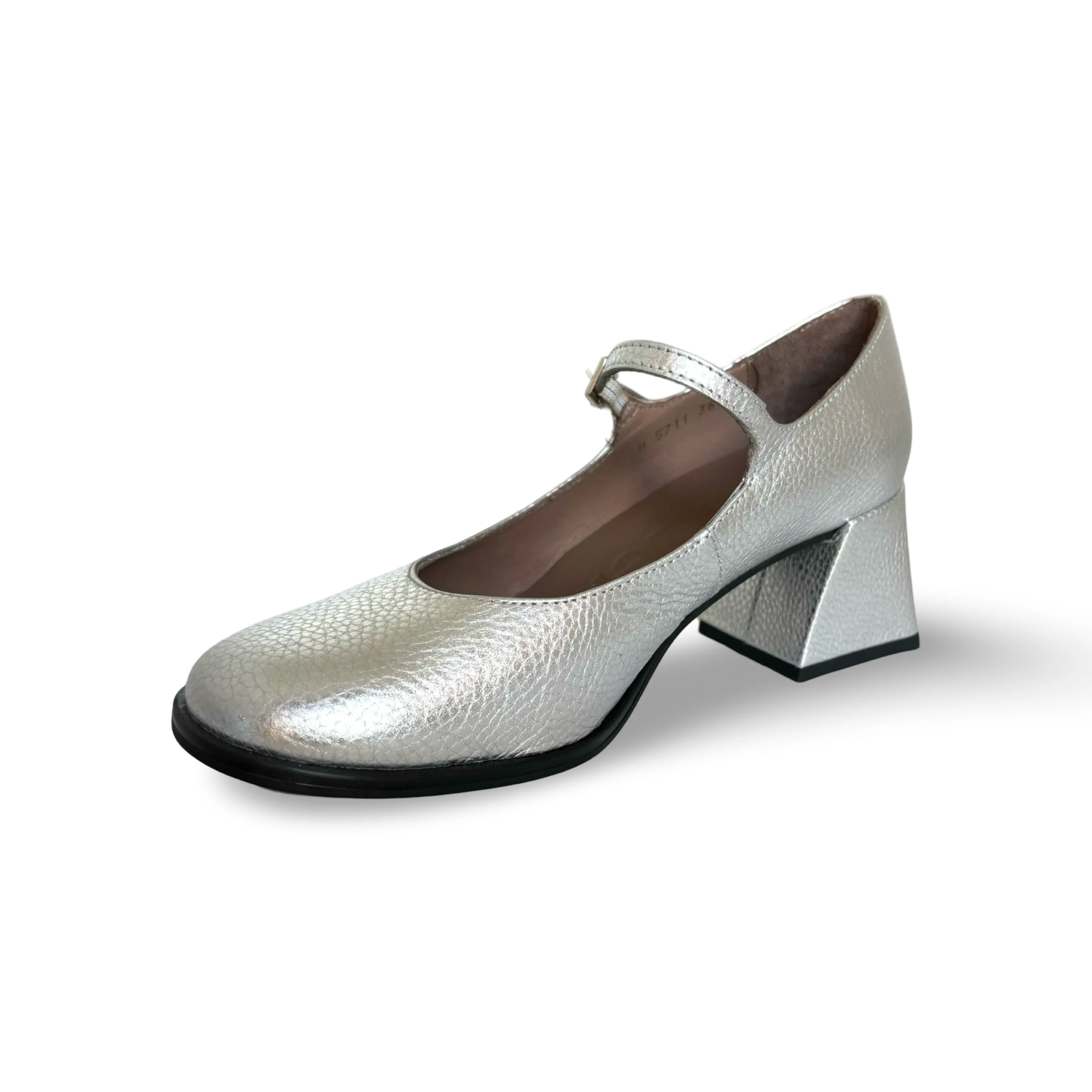 H5711 Silver Leather Maryjane Pump
