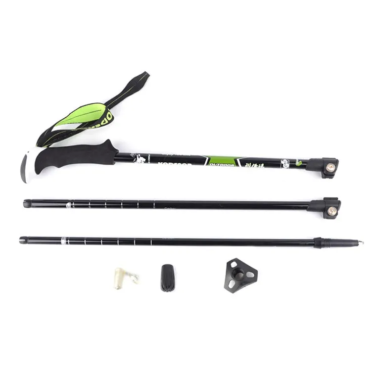 KODENOR Outdoor Mountaineering Portable Foldable Carbon Fibre Straight Handle Alpenstocks Trekking Poles, Length : 63-135CM (Black Blue)