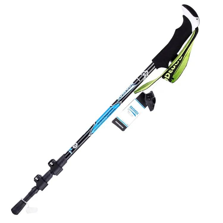 KODENOR Outdoor Mountaineering Portable Foldable Carbon Fibre Straight Handle Alpenstocks Trekking Poles, Length : 63-135CM (Black Blue)