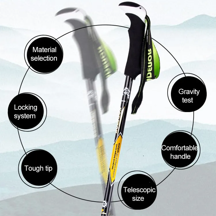 KODENOR Outdoor Mountaineering Portable Foldable Carbon Fibre Straight Handle Alpenstocks Trekking Poles, Length : 63-135CM (Black Blue)