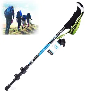 KODENOR Outdoor Mountaineering Portable Foldable Carbon Fibre Straight Handle Alpenstocks Trekking Poles, Length : 63-135CM (Black Blue)