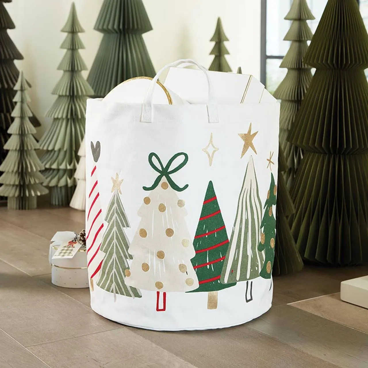 Large Canvas Storage Tote - Assorted Christmas Trees