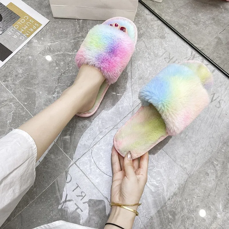Multi-Color Plush Slippers for Women