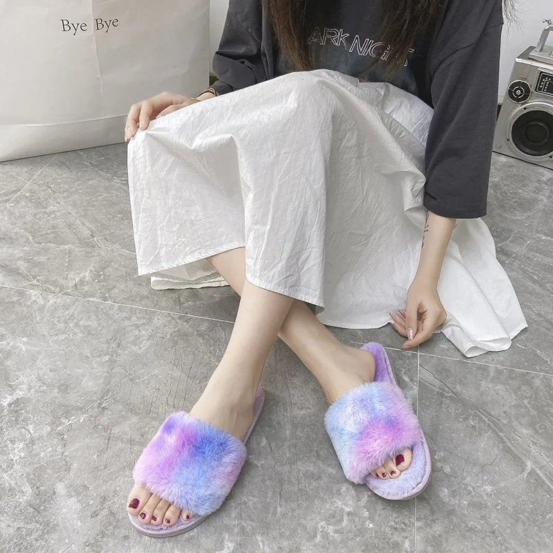 Multi-Color Plush Slippers for Women