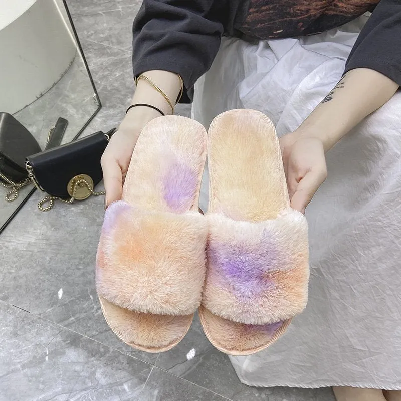 Multi-Color Plush Slippers for Women