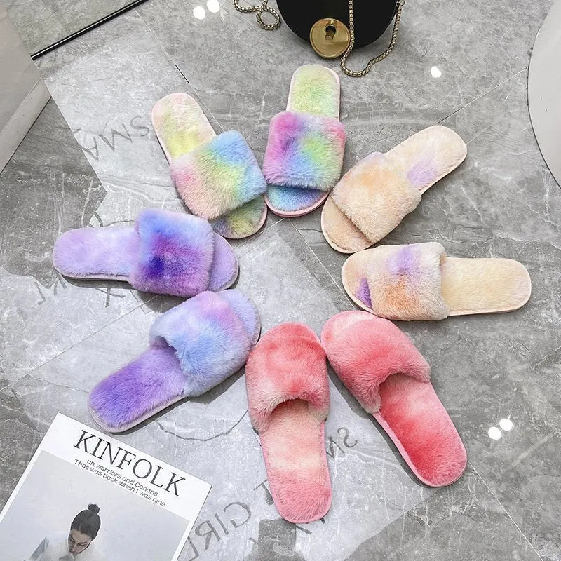 Multi-Color Plush Slippers for Women