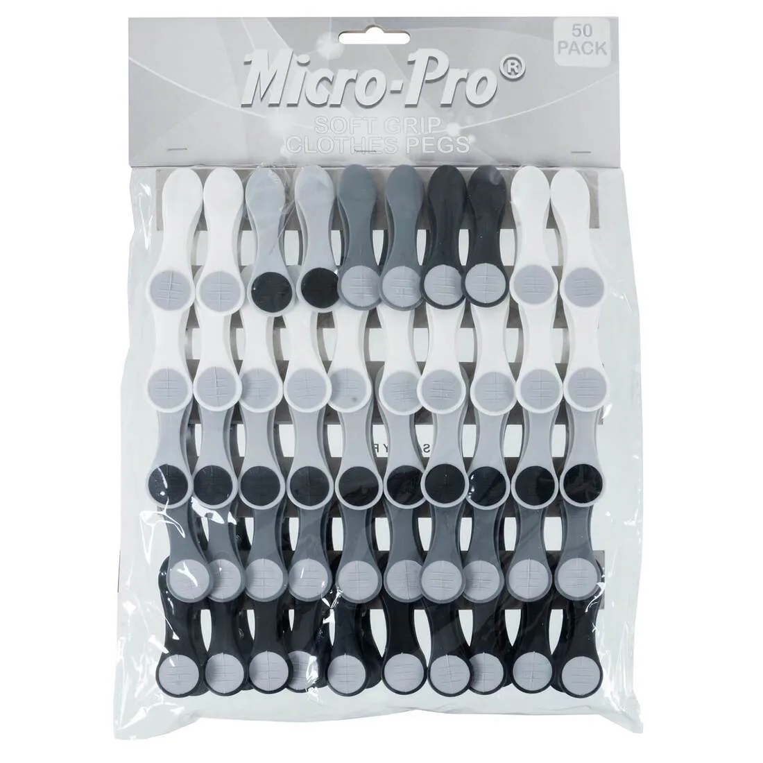 Pack of 50 Soft Grip Clothes Pegs Laundry Clips Grey White