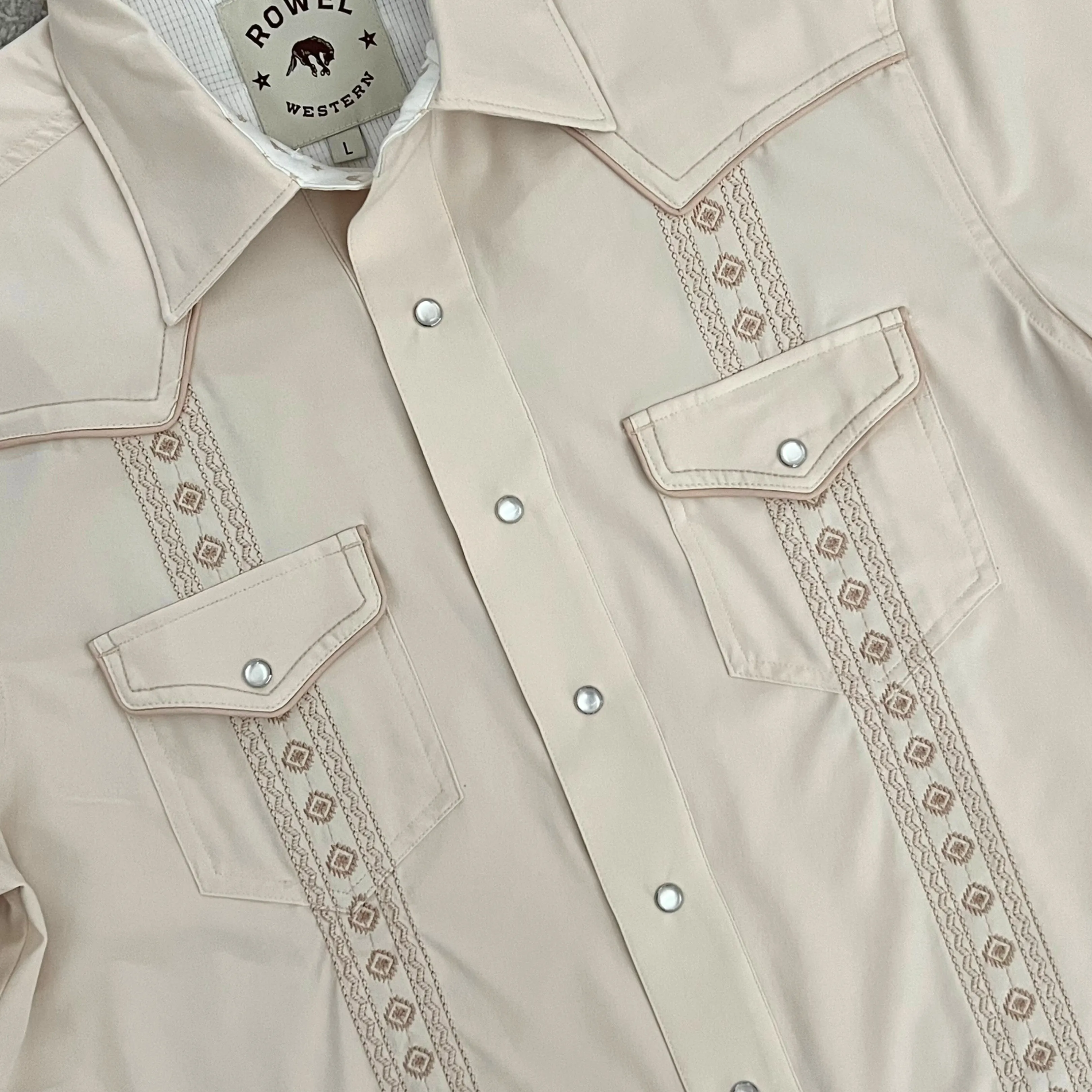 Pearl Snap Guayabera Performance Shirt--Sandstorm