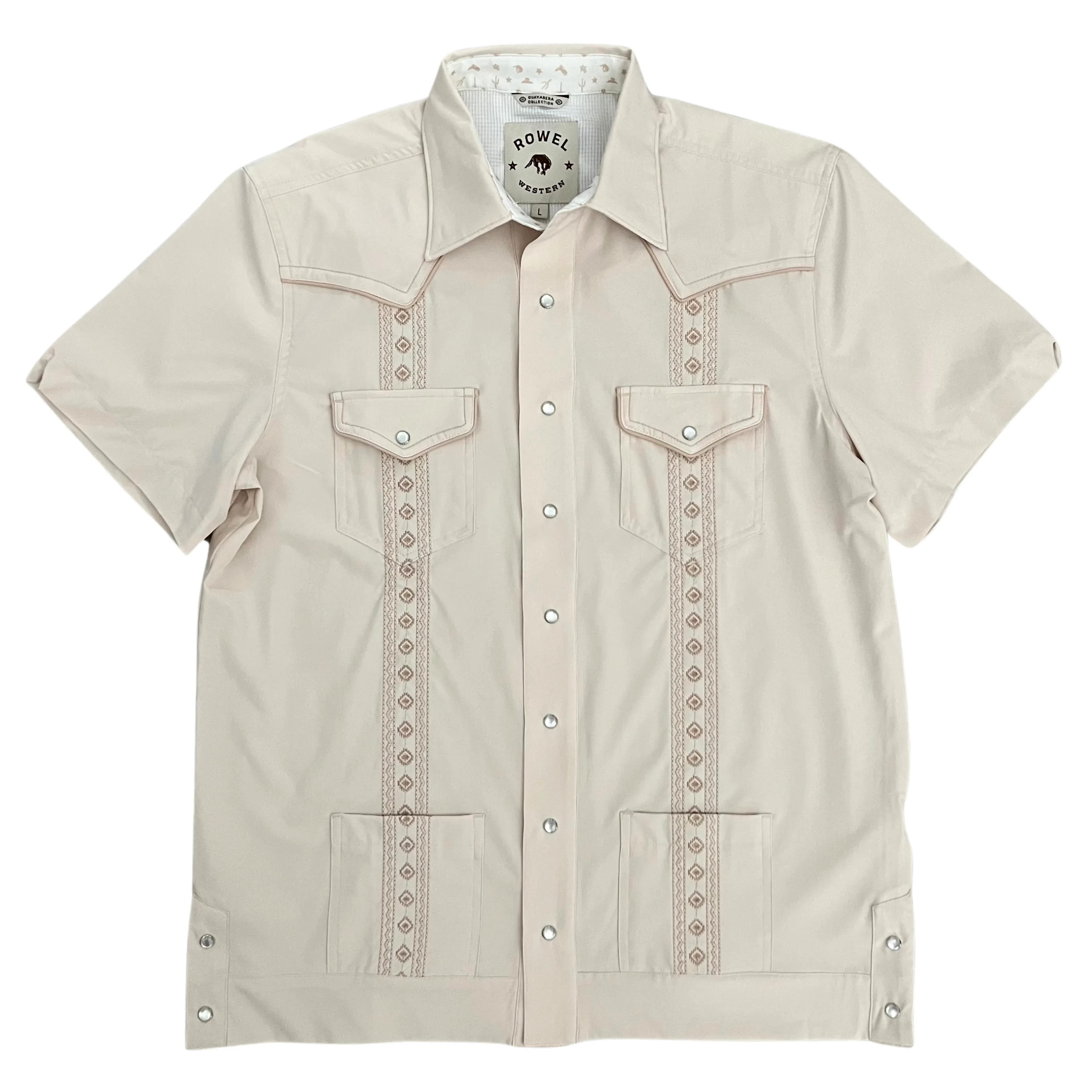 Pearl Snap Guayabera Performance Shirt--Sandstorm