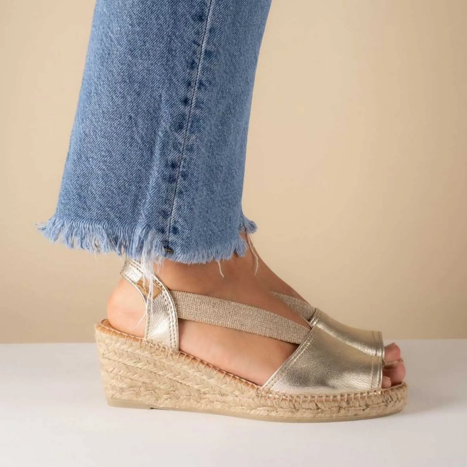Plain Leather Wedge Espadrille for Women - Teide-P