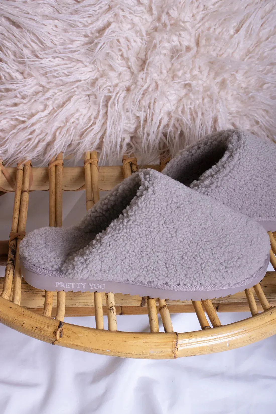 Pretty You London JUDE Natural sheepskin Slider Slippers in Truffle