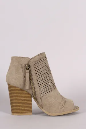 Qupid Suede Perforated Chunky Heeled Booties