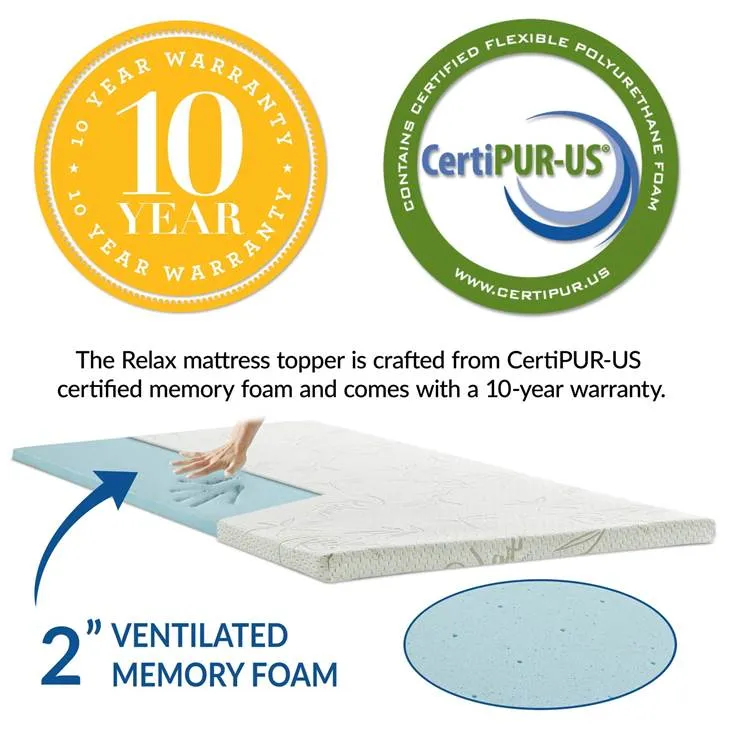 Relax Twin 2" Gel Memory Foam Mattress Topper