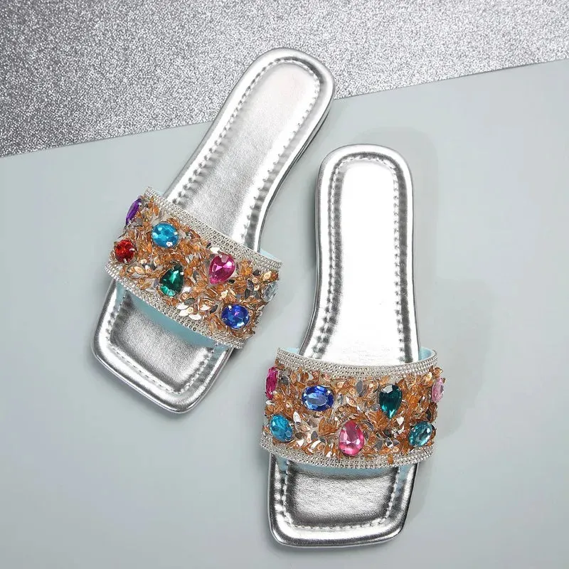 Rhinestone Women's Slippers with Square Toe