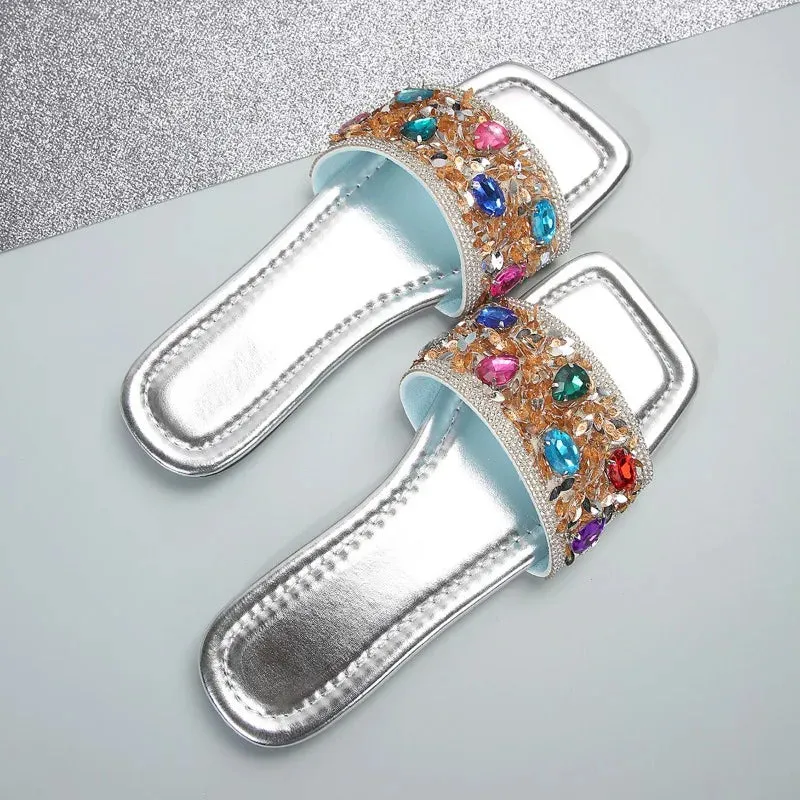 Rhinestone Women's Slippers with Square Toe