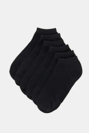 Senior Boys Black Plain Ankle Socks Set (Pack Of 3)