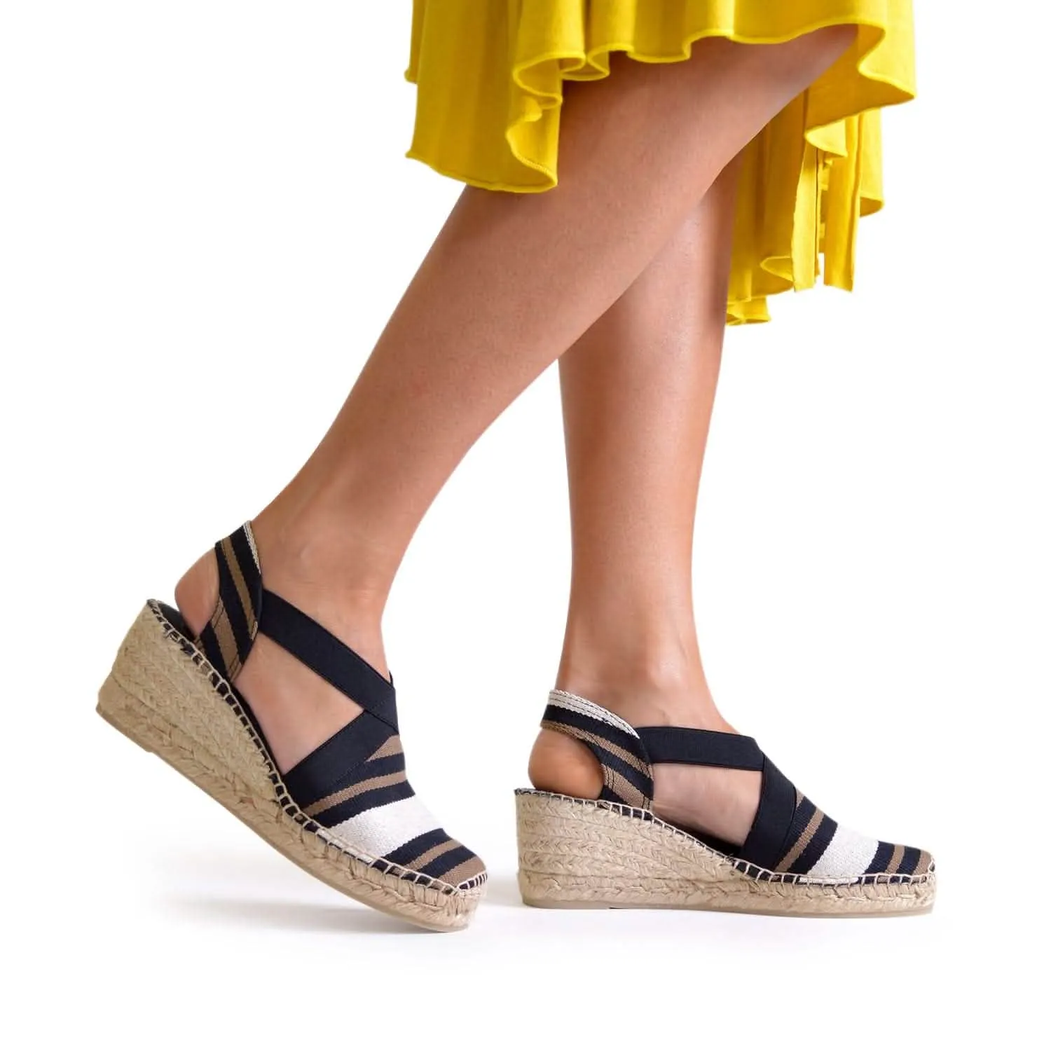 Striped Cotton Blend Wedge Espadrille for Women - Tarbes