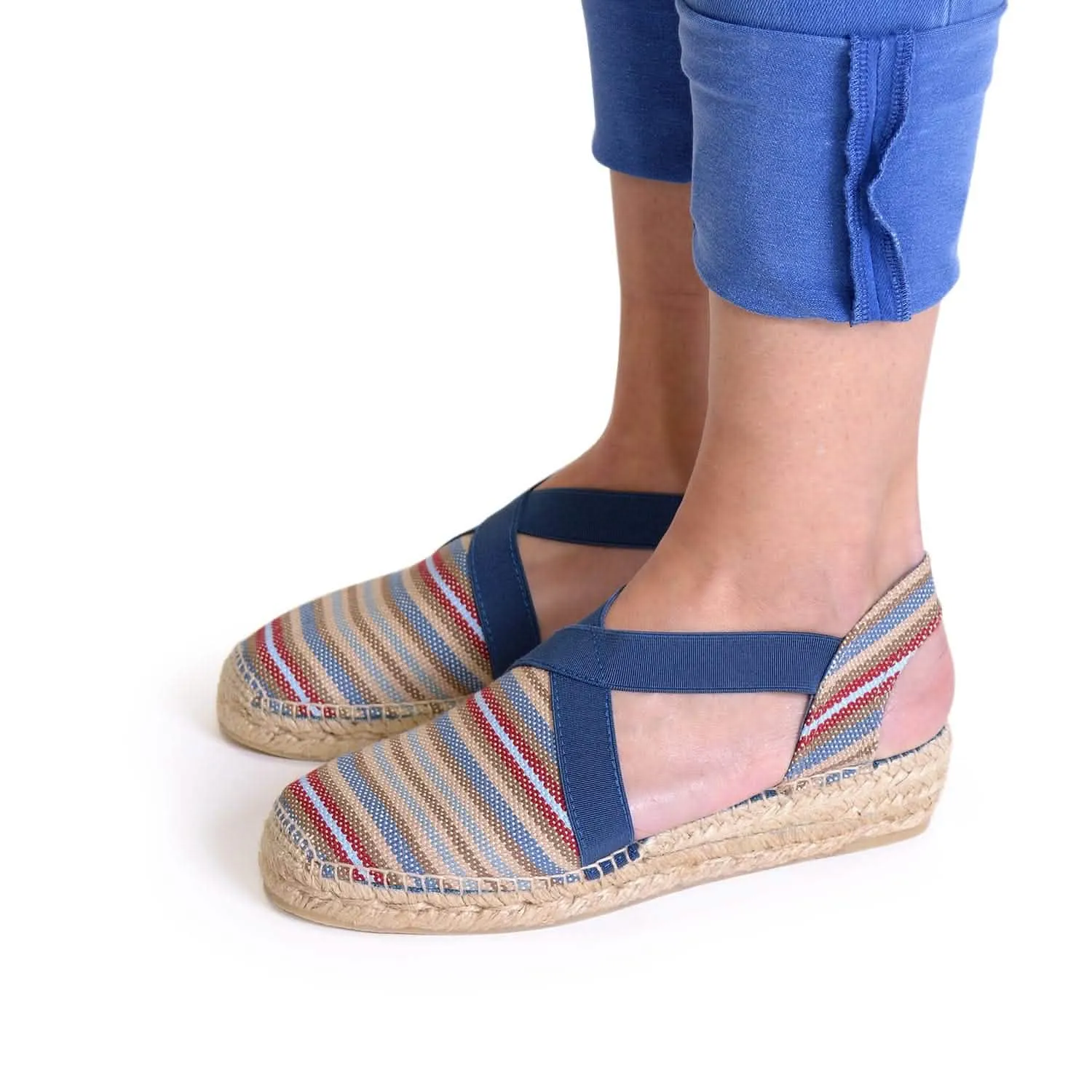Striped Cotton Blend Wedge Espadrille for Women - Tarbes