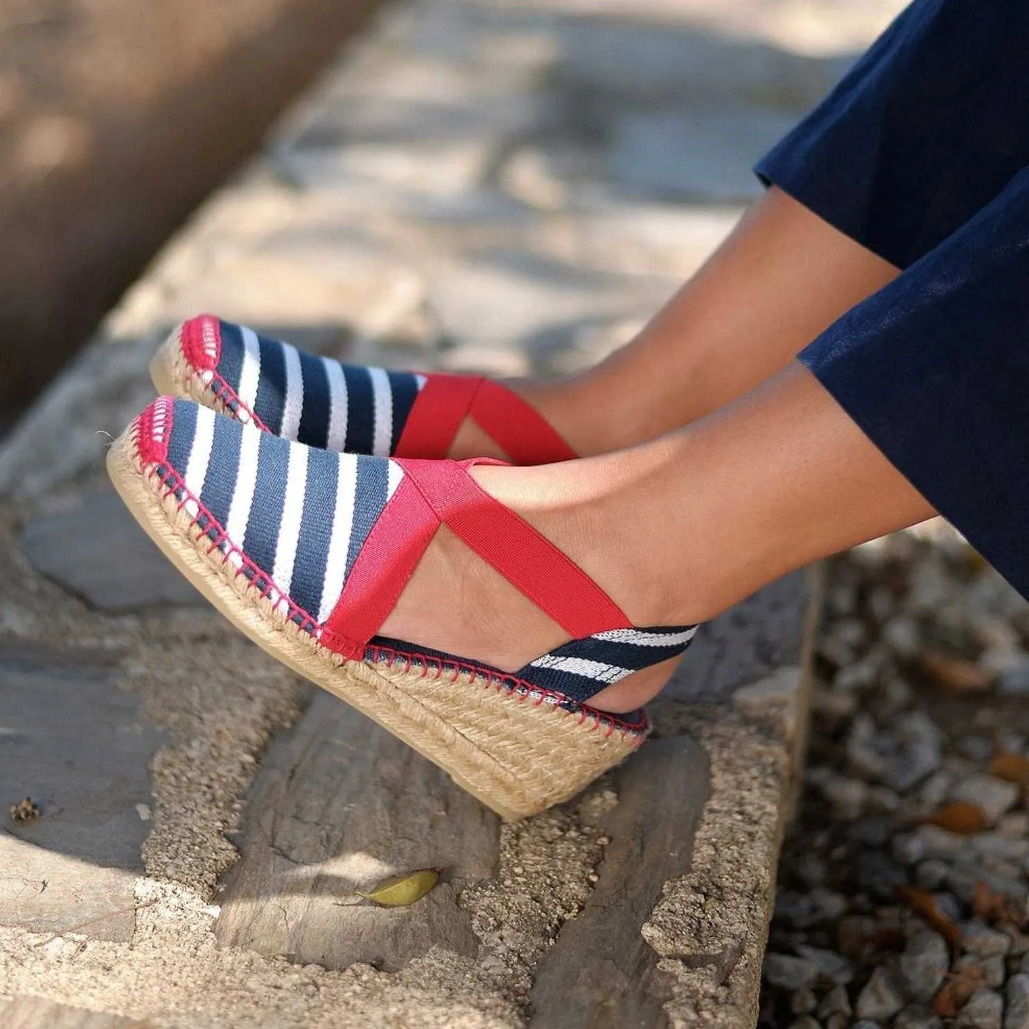 Striped Cotton Blend Wedge Espadrille for Women - Tarbes