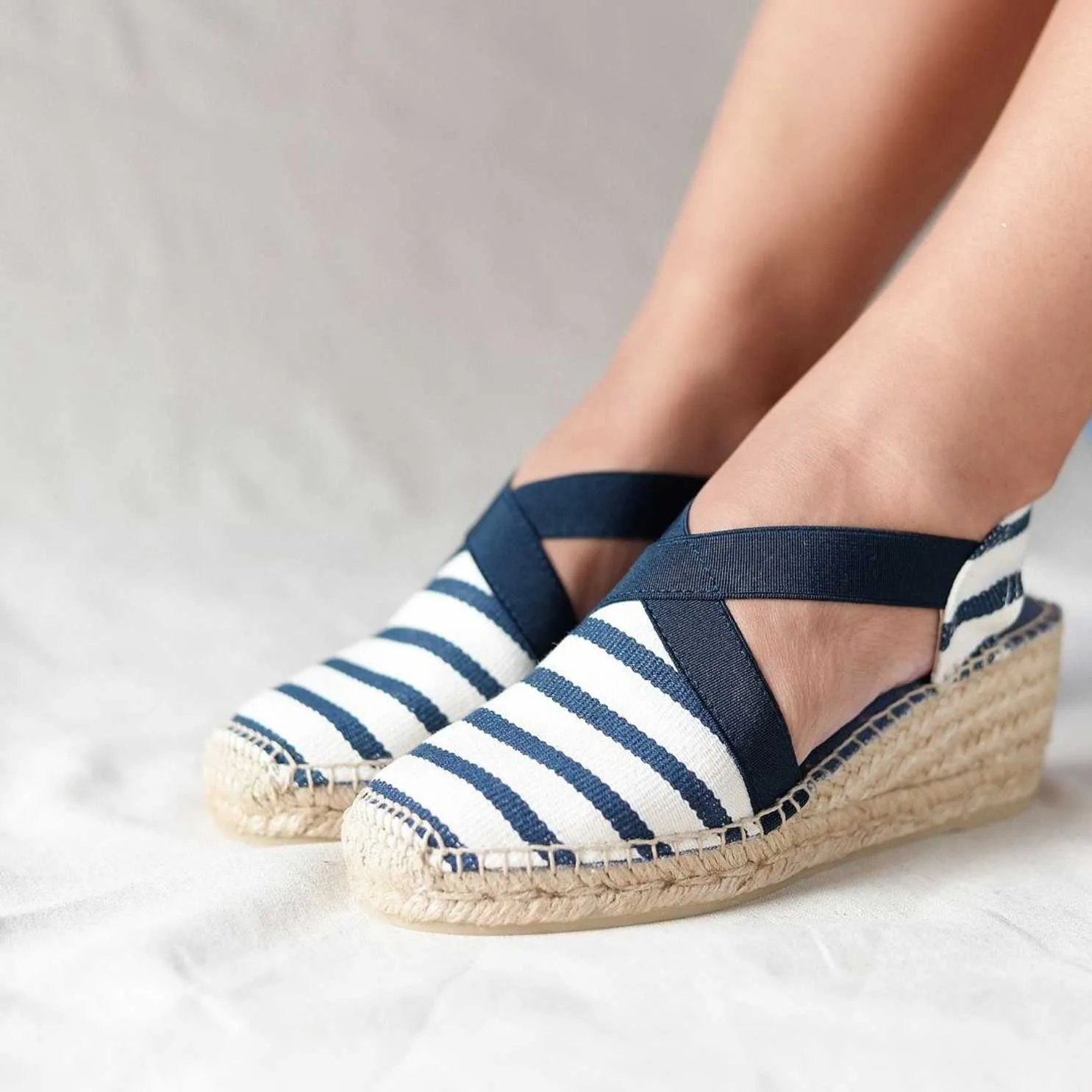 Striped Cotton Blend Wedge Espadrille for Women - Tarbes