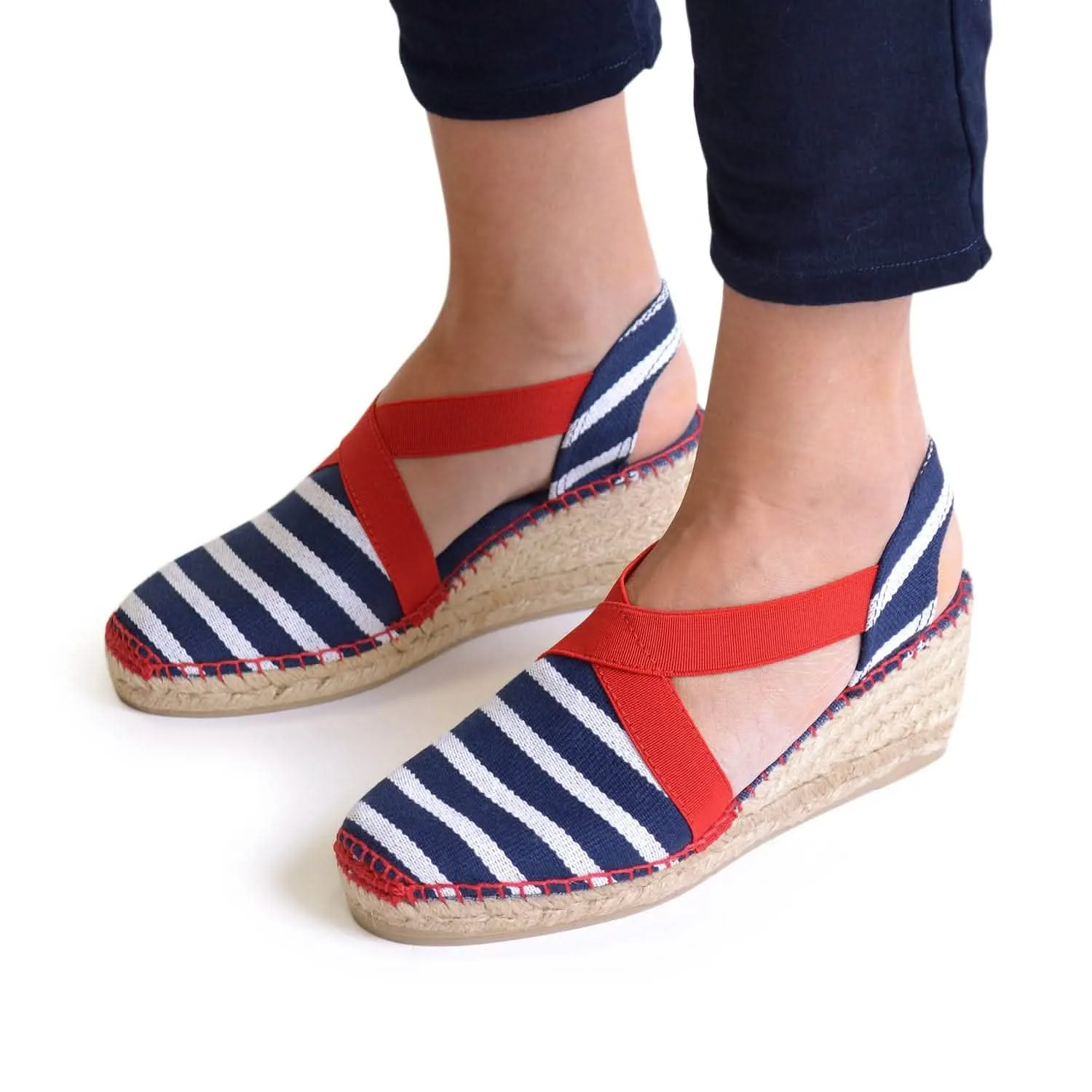 Striped Cotton Blend Wedge Espadrille for Women - Tarbes