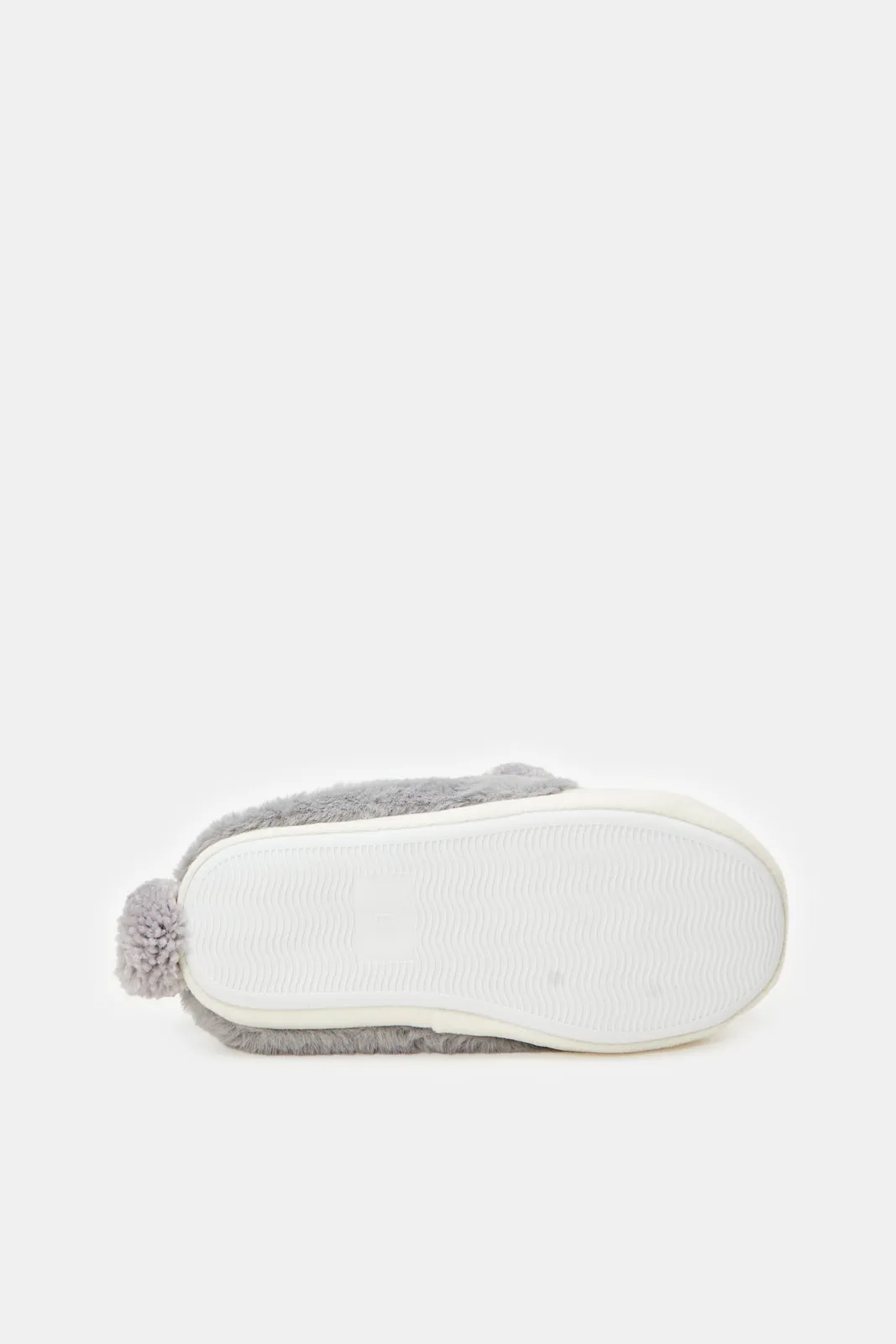 Women Grey Pom Pom Animal Slipper