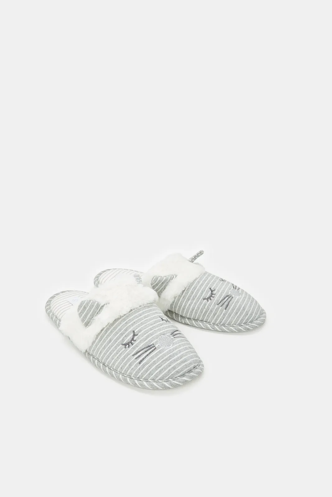Women Grey Stripe Slippers