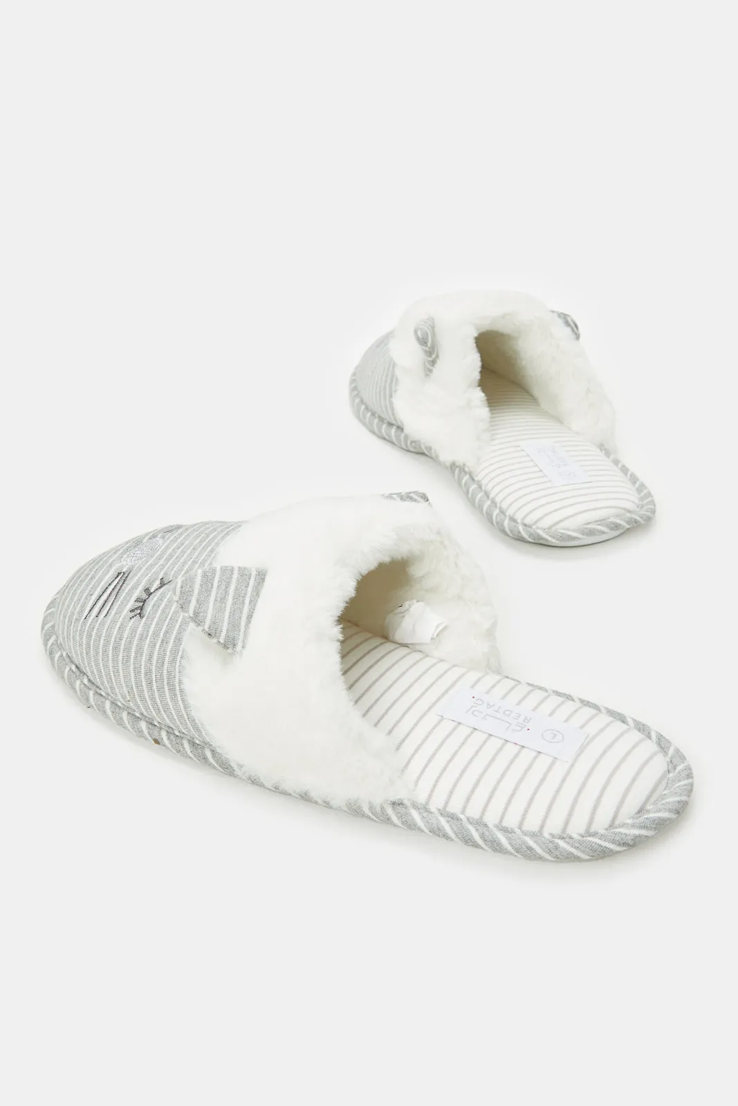 Women Grey Stripe Slippers