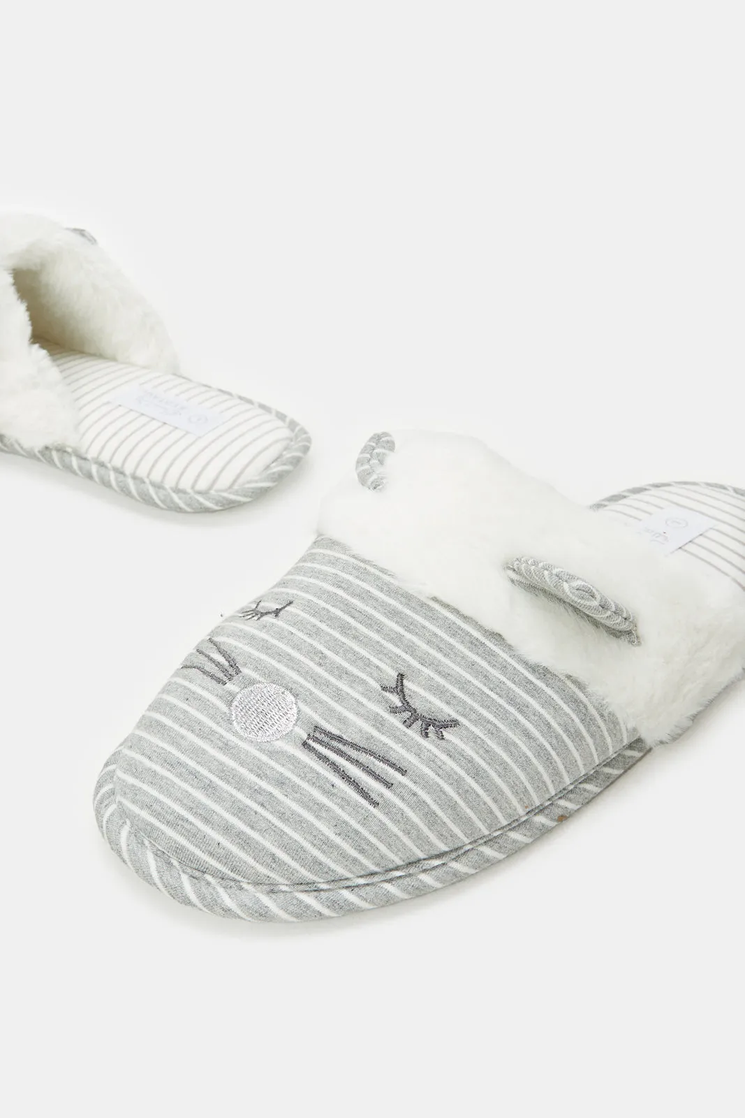 Women Grey Stripe Slippers