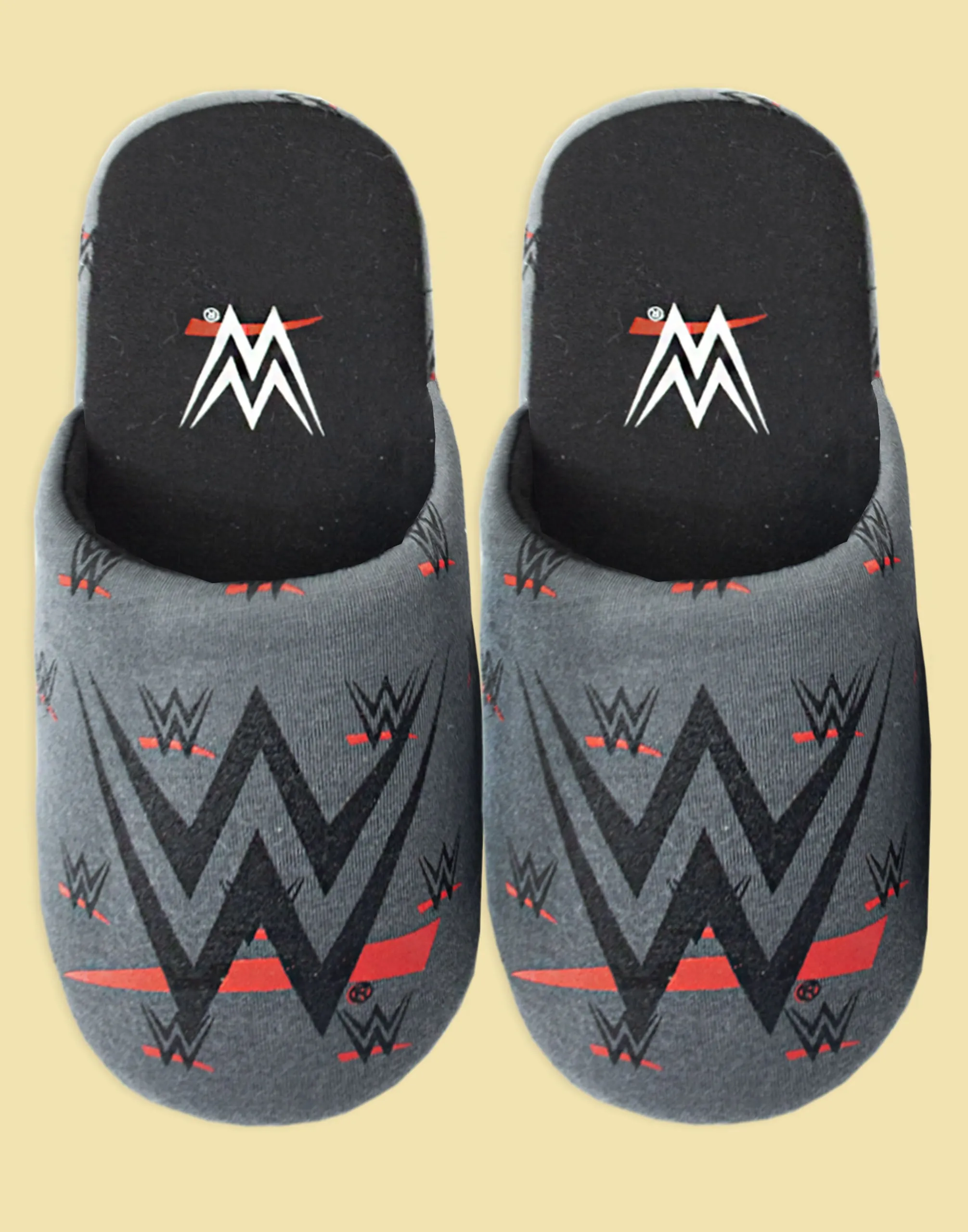 WWE Boy's Logo Polyester Black House Slip-on Kids Slippers